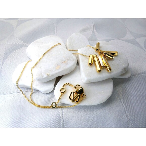 Via Saviene Aurum Small Bib Necklace Gold Plated Brass Excellent MCM - Picture 6 of 7